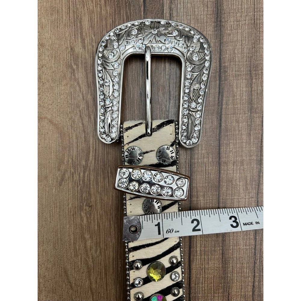 BHW WESTERN COWGIRL ANIMAL PRINT LEATHER BELT | ZEBRA | GREEN - Picture 6 of 6